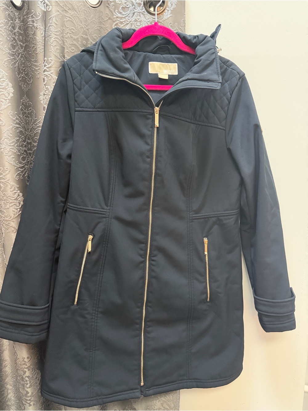 Michael Kors Navy Trench Coat with Gold Zipper